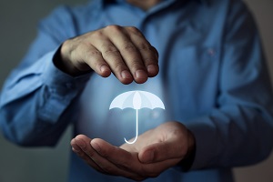 Man holding hologram umbrella